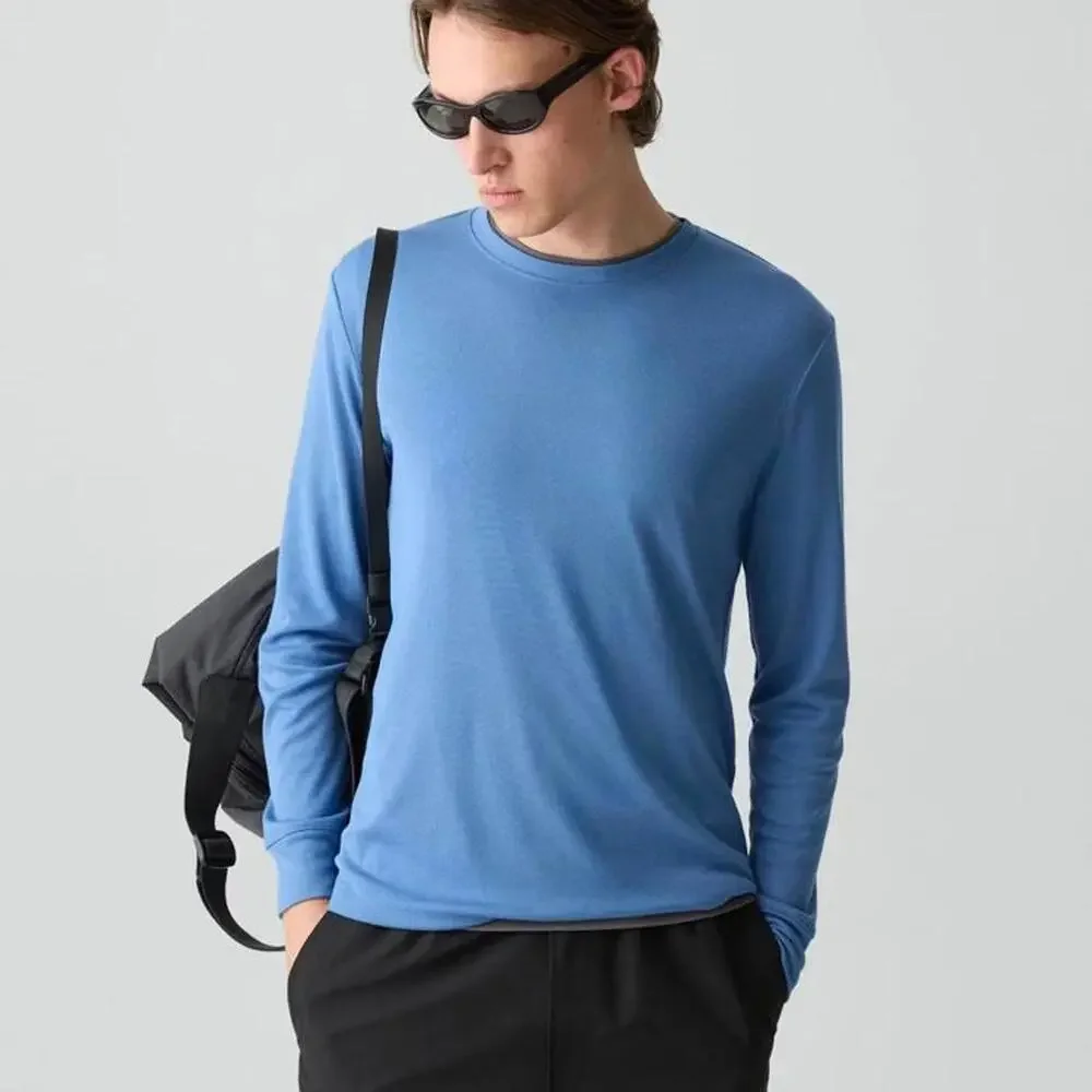 Theory Essential Long-Sleeve Tee in Anemone Modal Jersey Blue Lake Men’s Medium - Picture 10 of 12